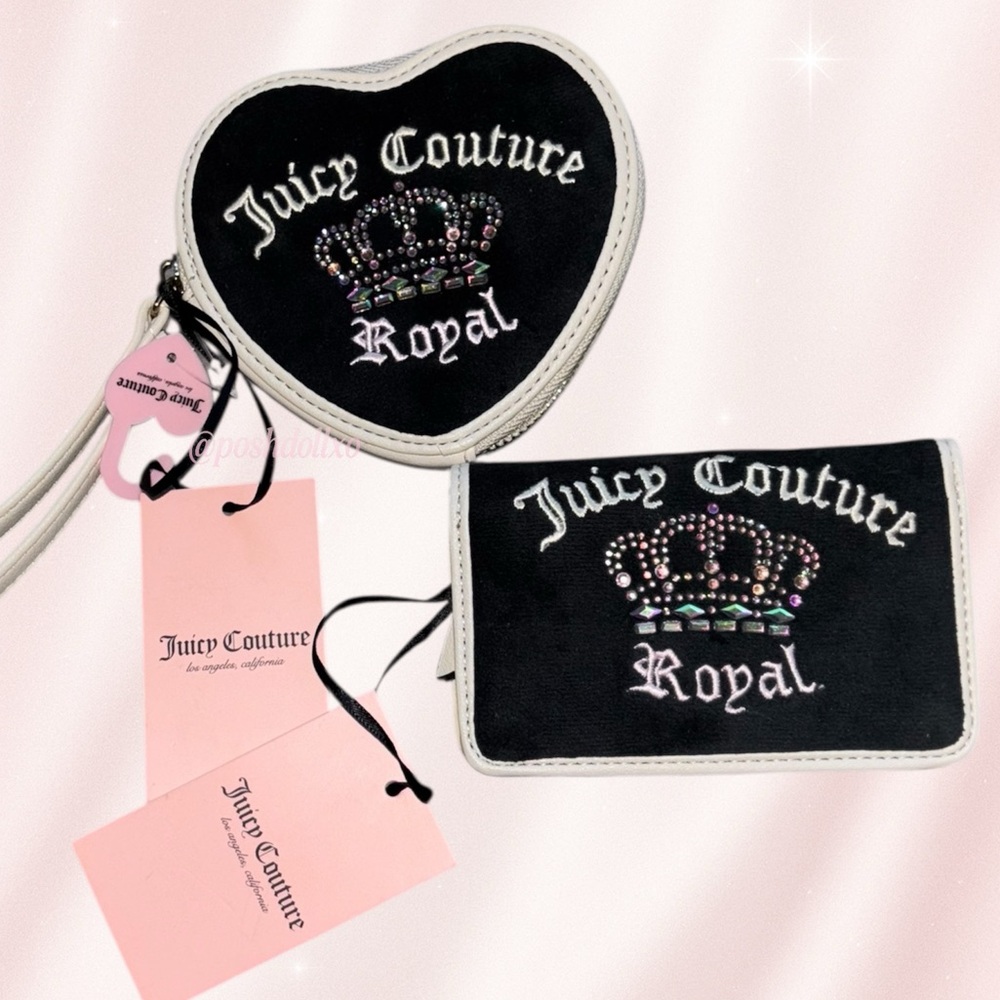 Juicy Couture Juicy Kingdom Heart Zip Wristlet (nwt) & Elongated Bifold (nwot)